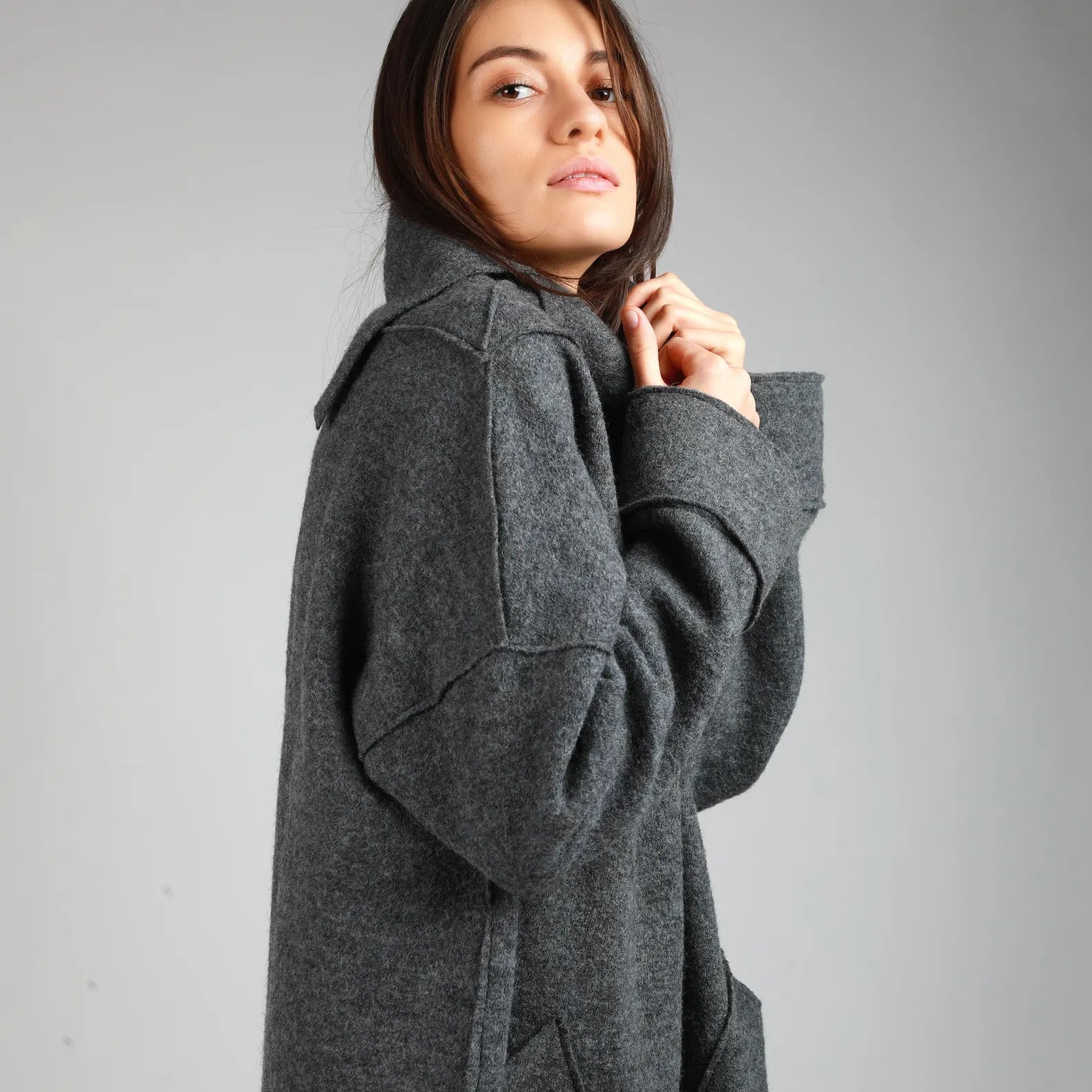 ANOUK Oversized Boiled Wool Sweater with High Funnel Neck