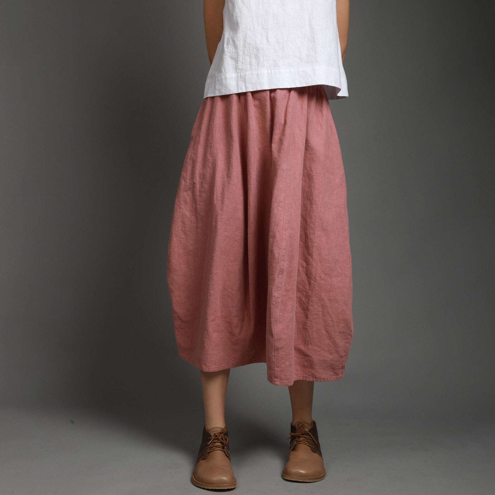 FLOWER Maxi Bubble Linen Skirt with Side Pockets