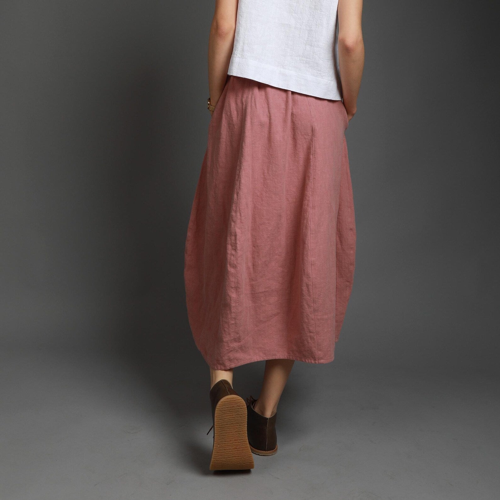 FLOWER Maxi Bubble Linen Skirt with Side Pockets