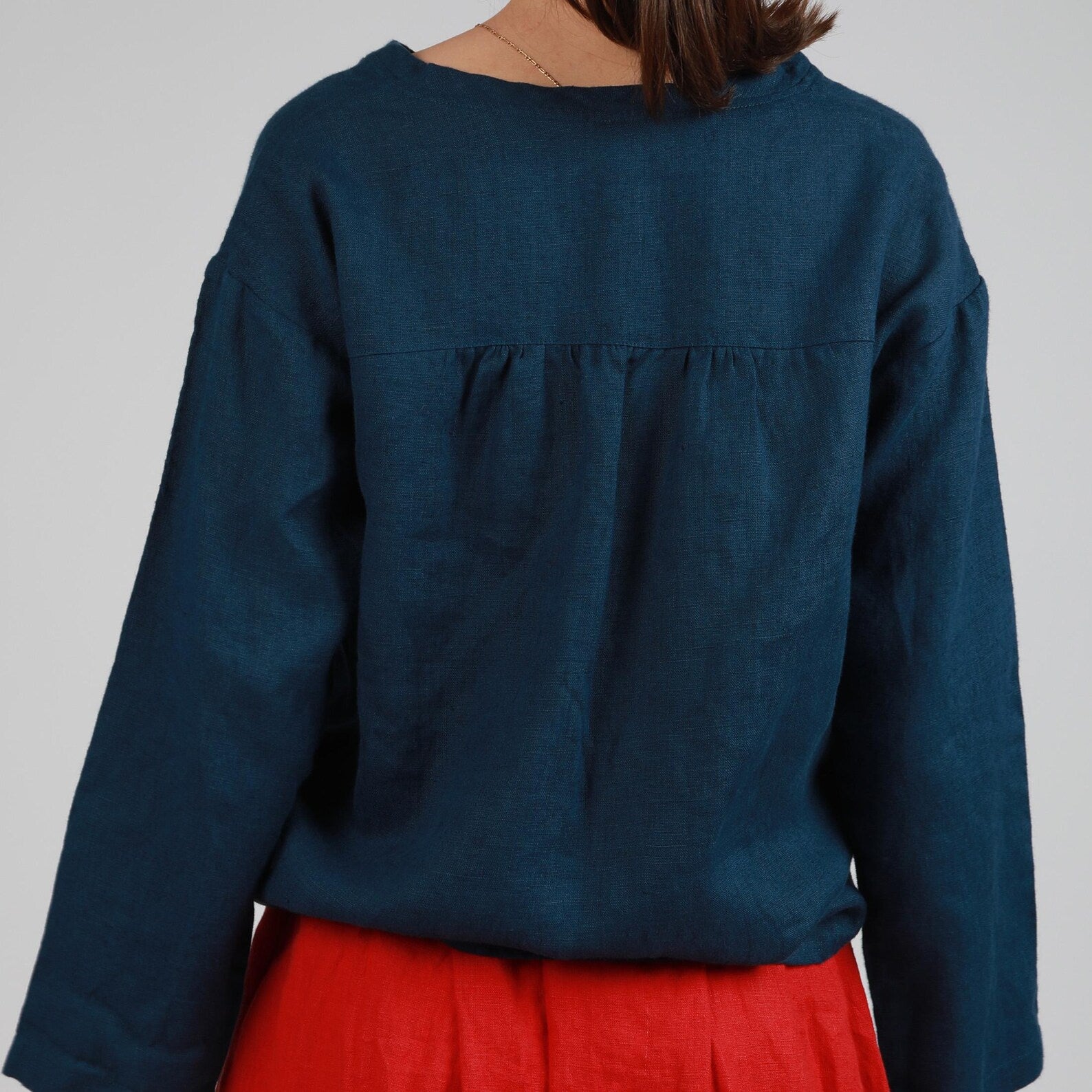 HANNA Long Sleeve Linen Top with Drop Shoulders