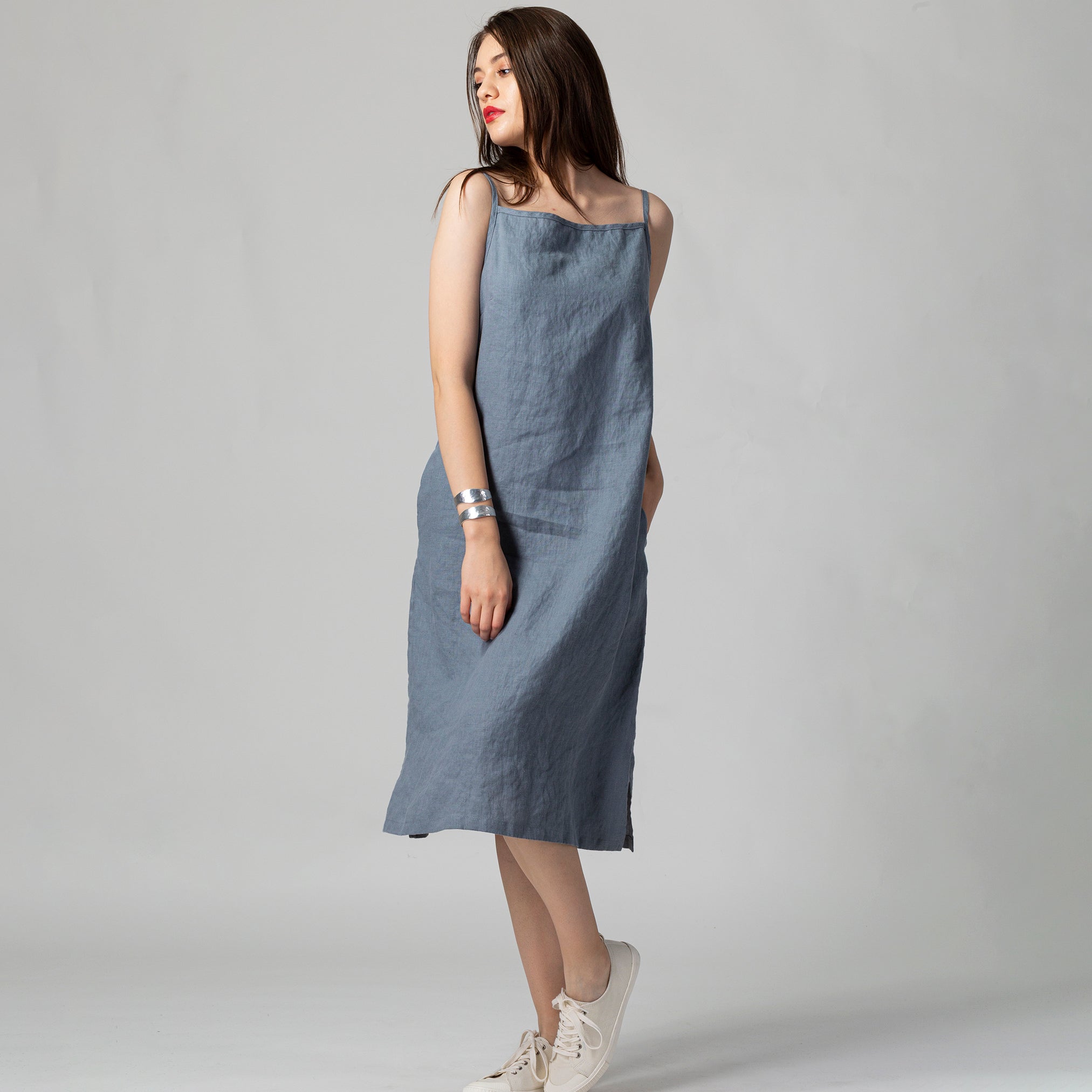 knee length cami dress Adjustable Spaghetti Strap Fitted Pinched Wrap Knee Length Cami Dress