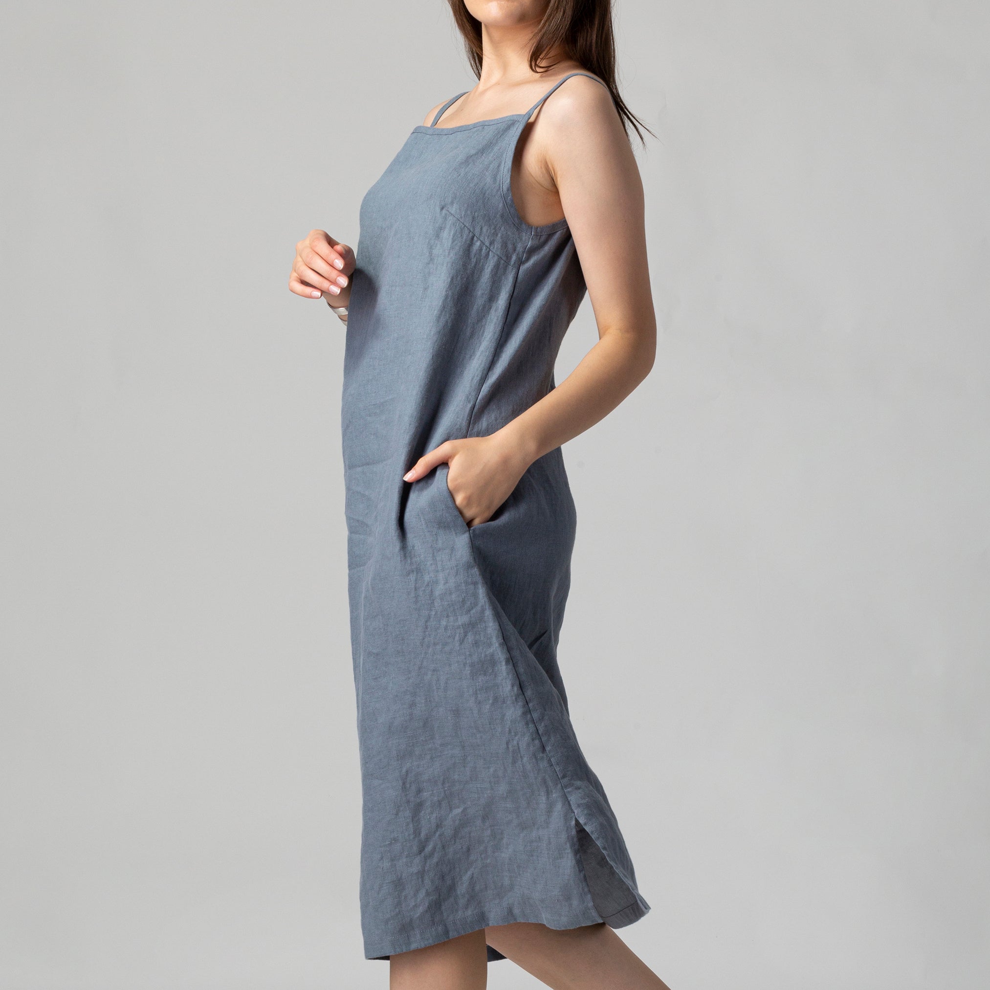 Linen Cami Dress in Blue Fog Linen Cami Dress in Blue Fog