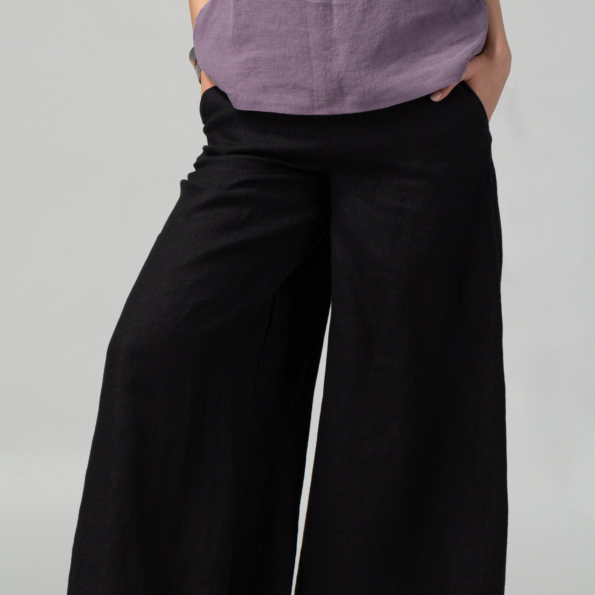 Wide Leg Linen Pants - Size XS, Color BLACK STRIPES
