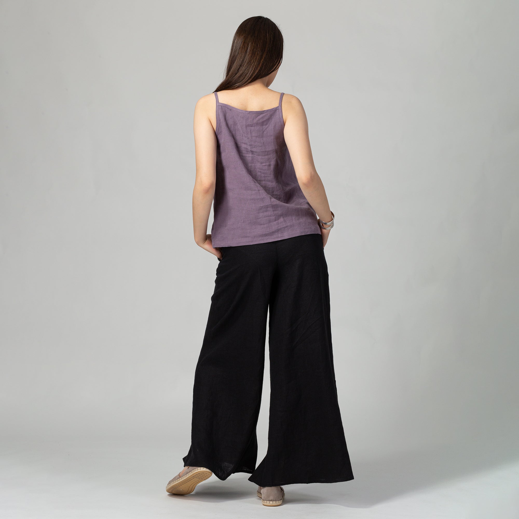 Wide Leg Linen Pants - Size XS, Color BLACK STRIPES