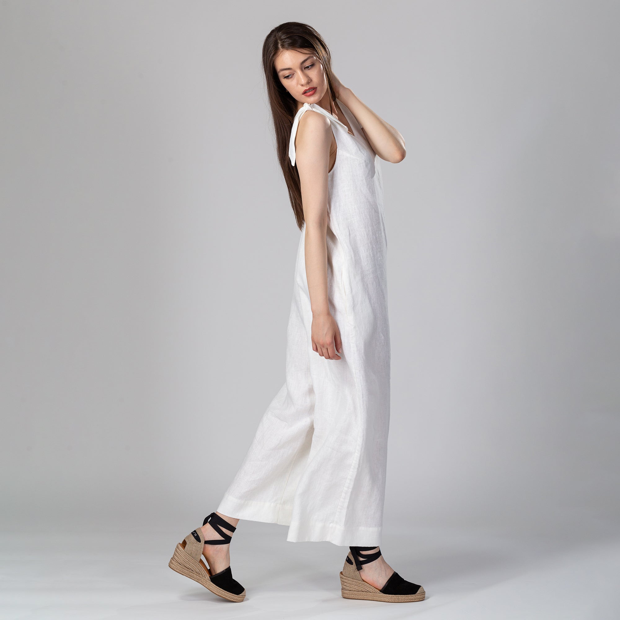 ELENI Shoulder Tie Strap Linen Jumpsuit, Size S, Color LEMON YELLOW