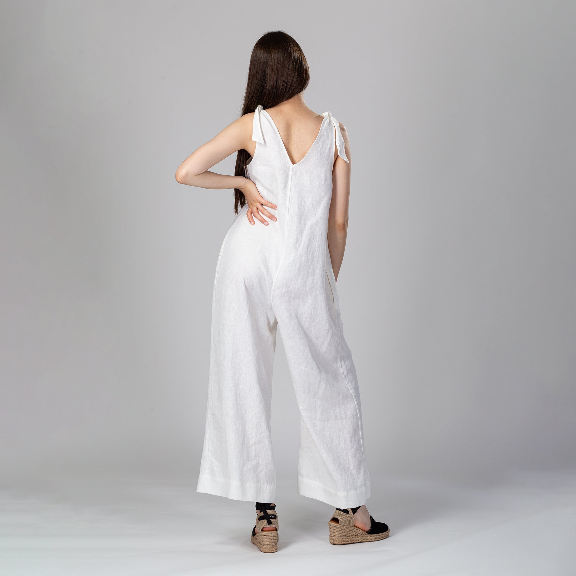 ELENI Shoulder Tie Strap Linen Jumpsuit, Size S, Color LEMON YELLOW