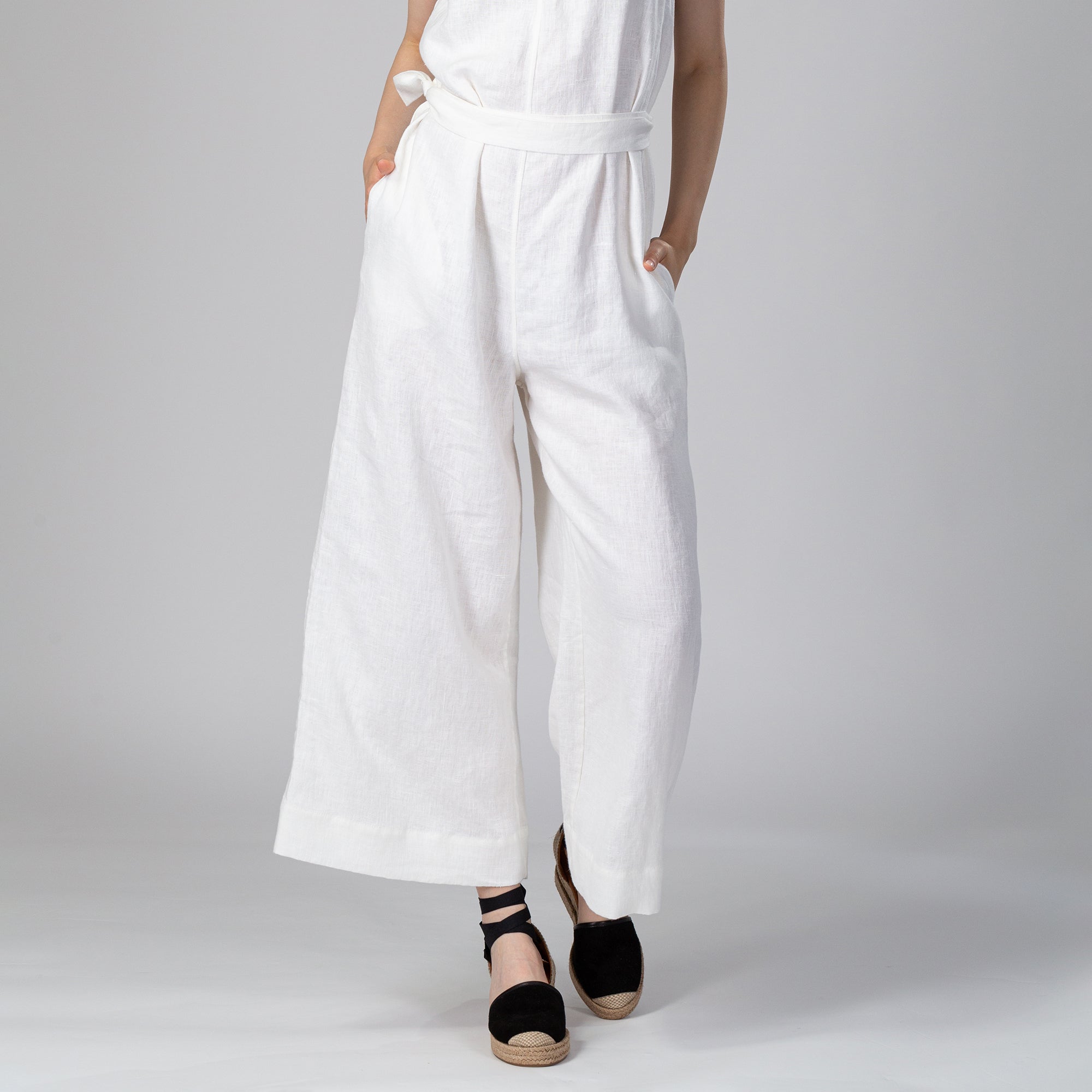 ELENI Shoulder Tie Strap Linen Jumpsuit, Size S, Color LEMON YELLOW