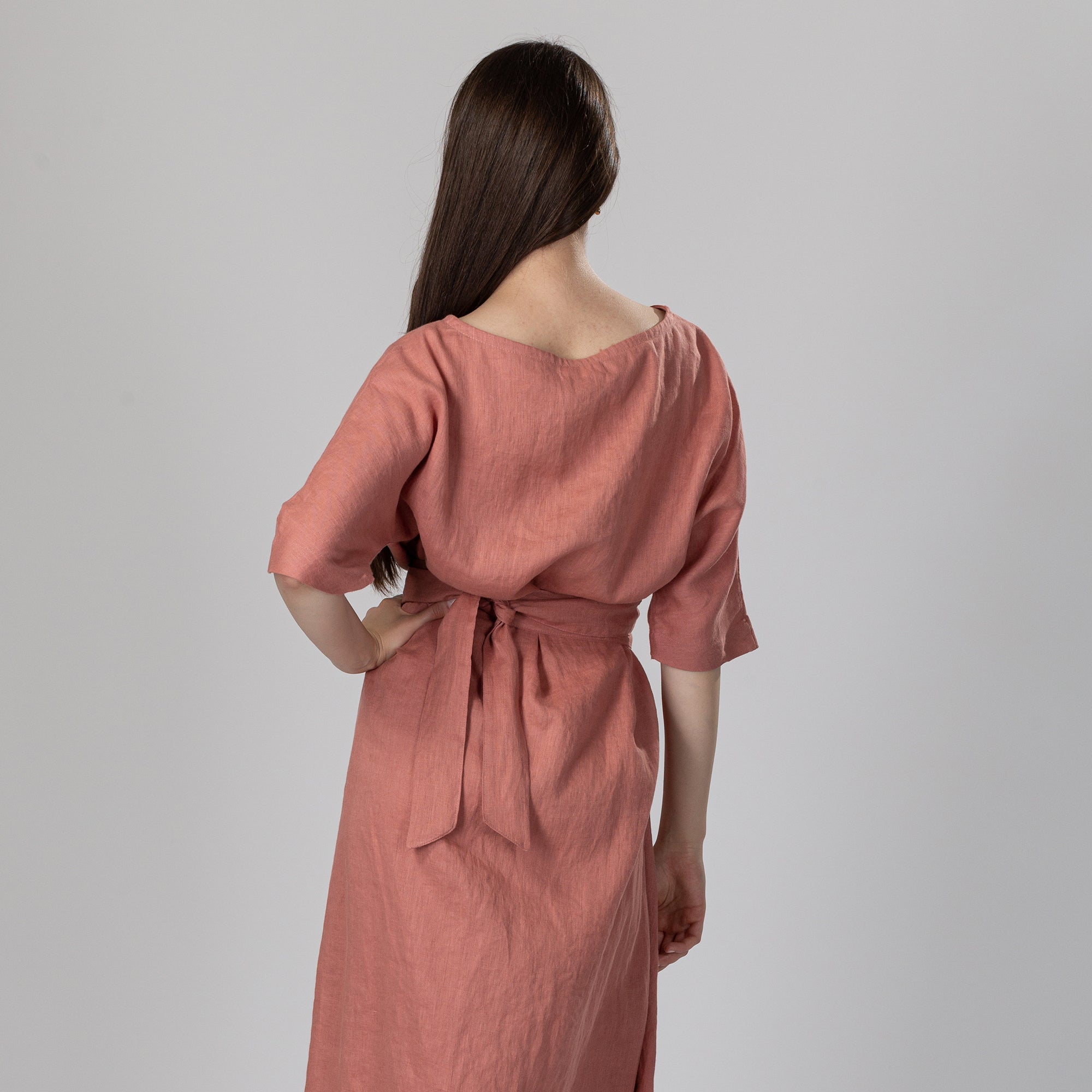 FLOW Drop Shoulder Linen Dress with Belt, Size XS, Color GRAYISH MINT | KNOTIUM FLOW Drop Shoulder Linen Dress with Belt, Size XS, Color GRAYISH MINT | KNOTIUM