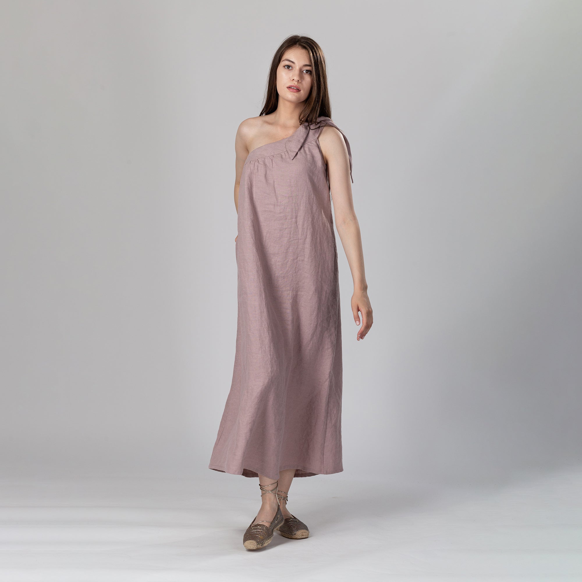 BREEZE Off Shoulder Linen Dress - Size XS - Color LILAC