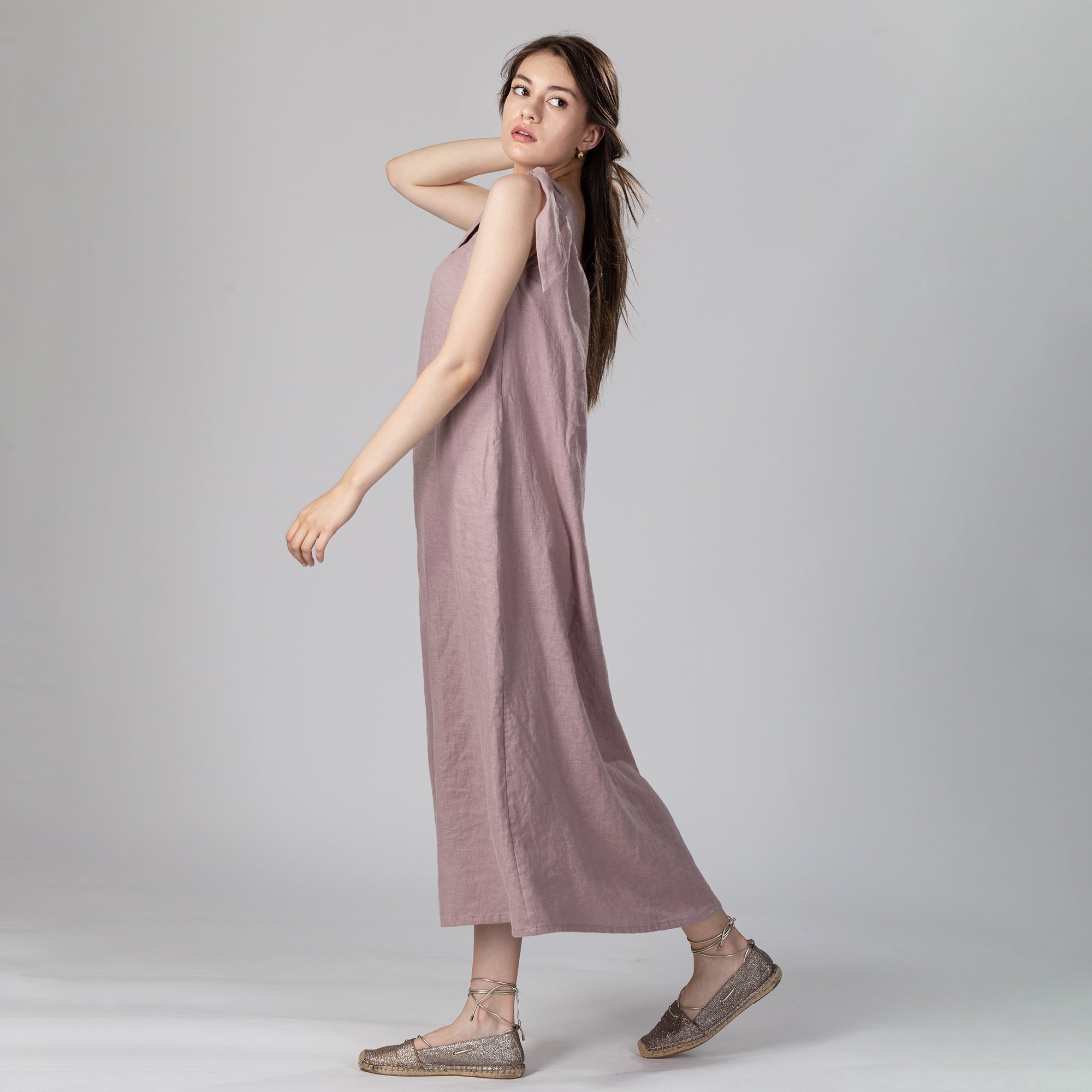 BREEZE Off Shoulder Linen Dress - Size XS - Color LILAC
