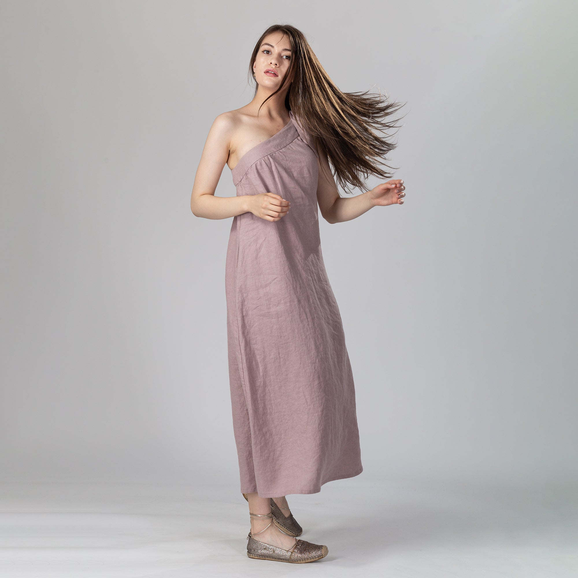 BREEZE Off Shoulder Linen Dress - Size XS - Color LILAC