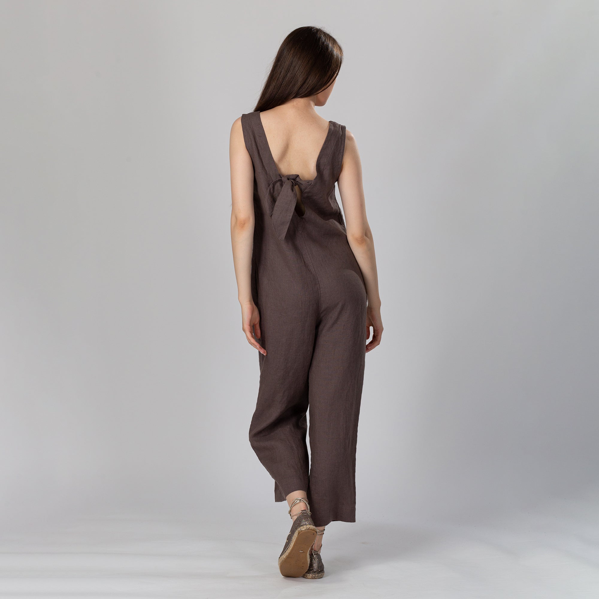 PHOEBE Back V-Neck Jumpsuit, Size M, Color GRAYISH GREEN