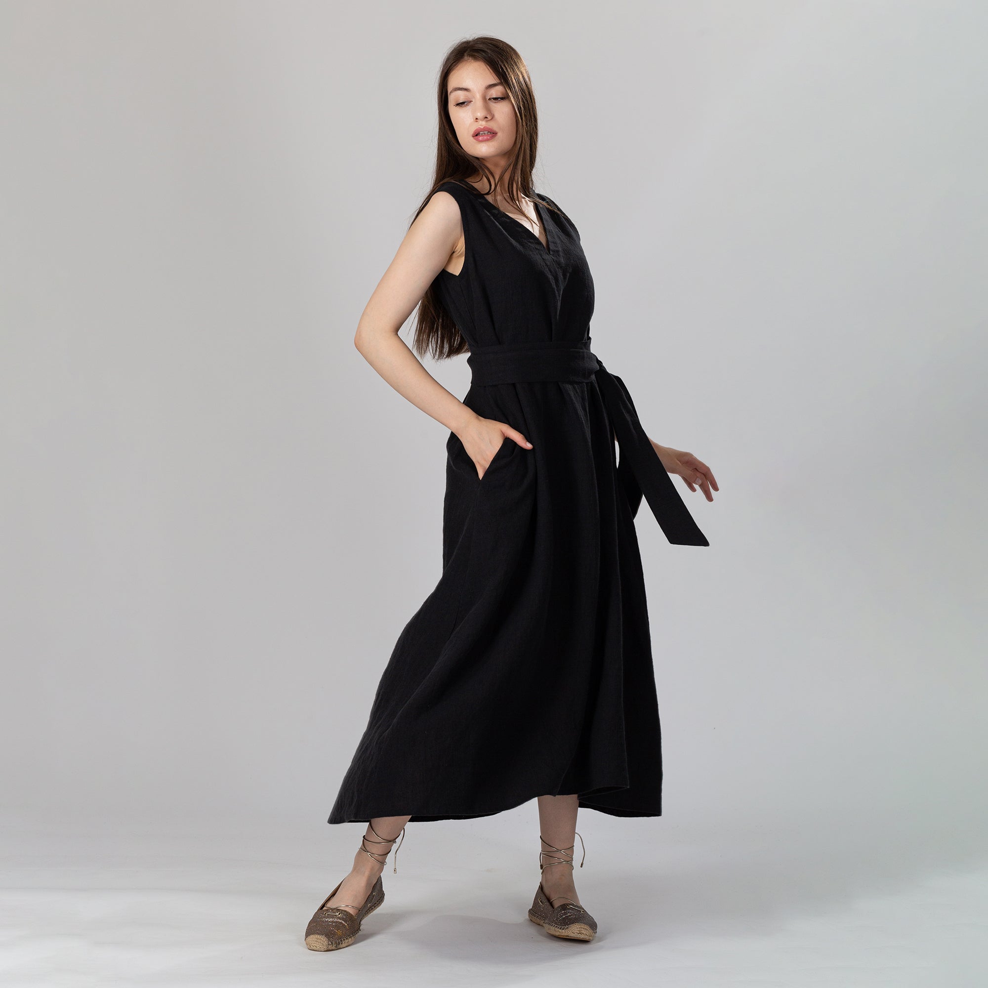 CIEL Maxi Sleeveless Linen Dress, Size S, Color APPLE GREEN