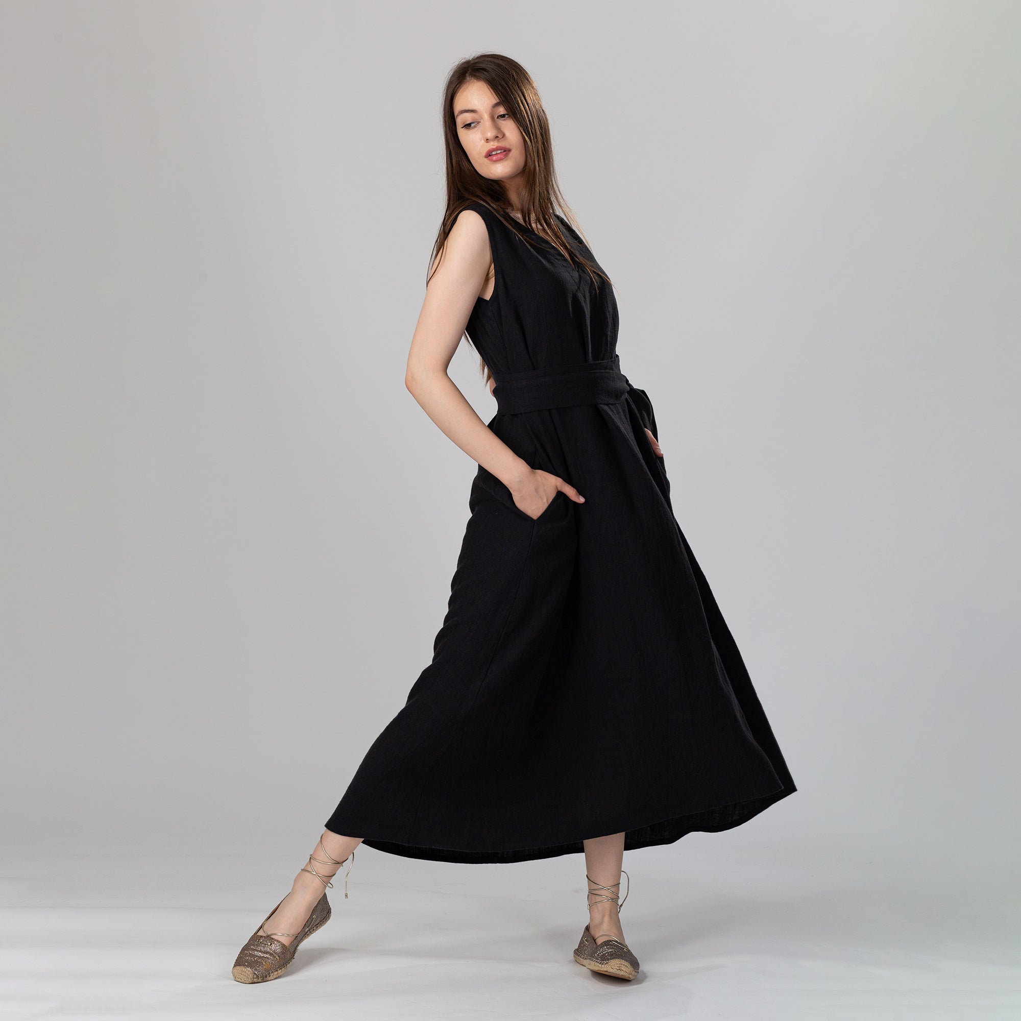 CIEL Maxi Sleeveless Linen Dress, Size S, Color APPLE GREEN