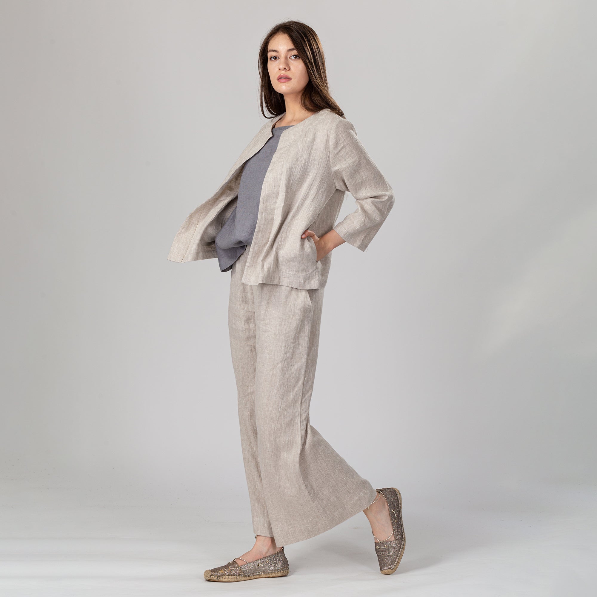 PAULETTE Light Linen Cardigan, Size M, Color DARK BLUE