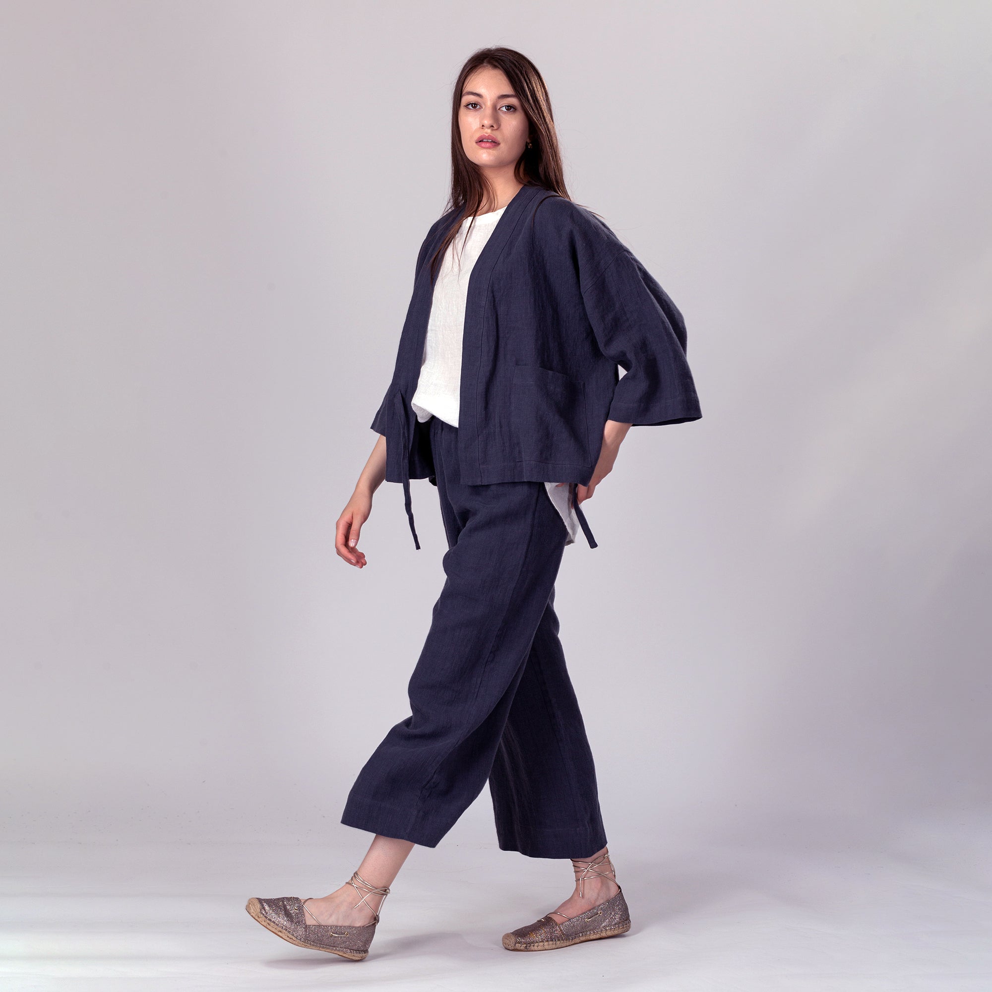 OONA Cropped Linen Kimono Jacket