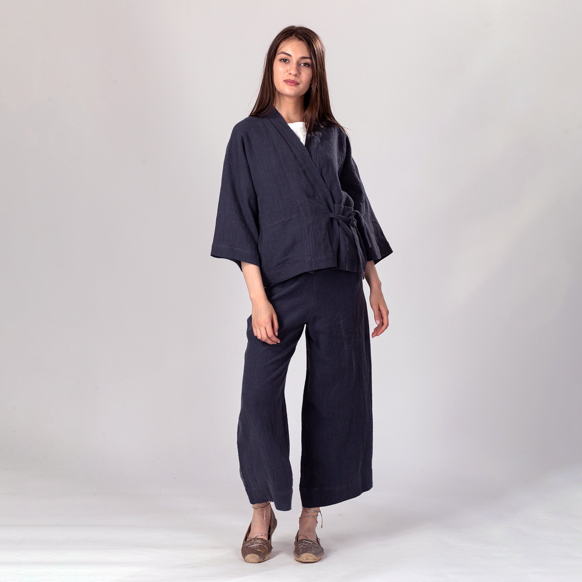 OONA Cropped Linen Kimono Jacket