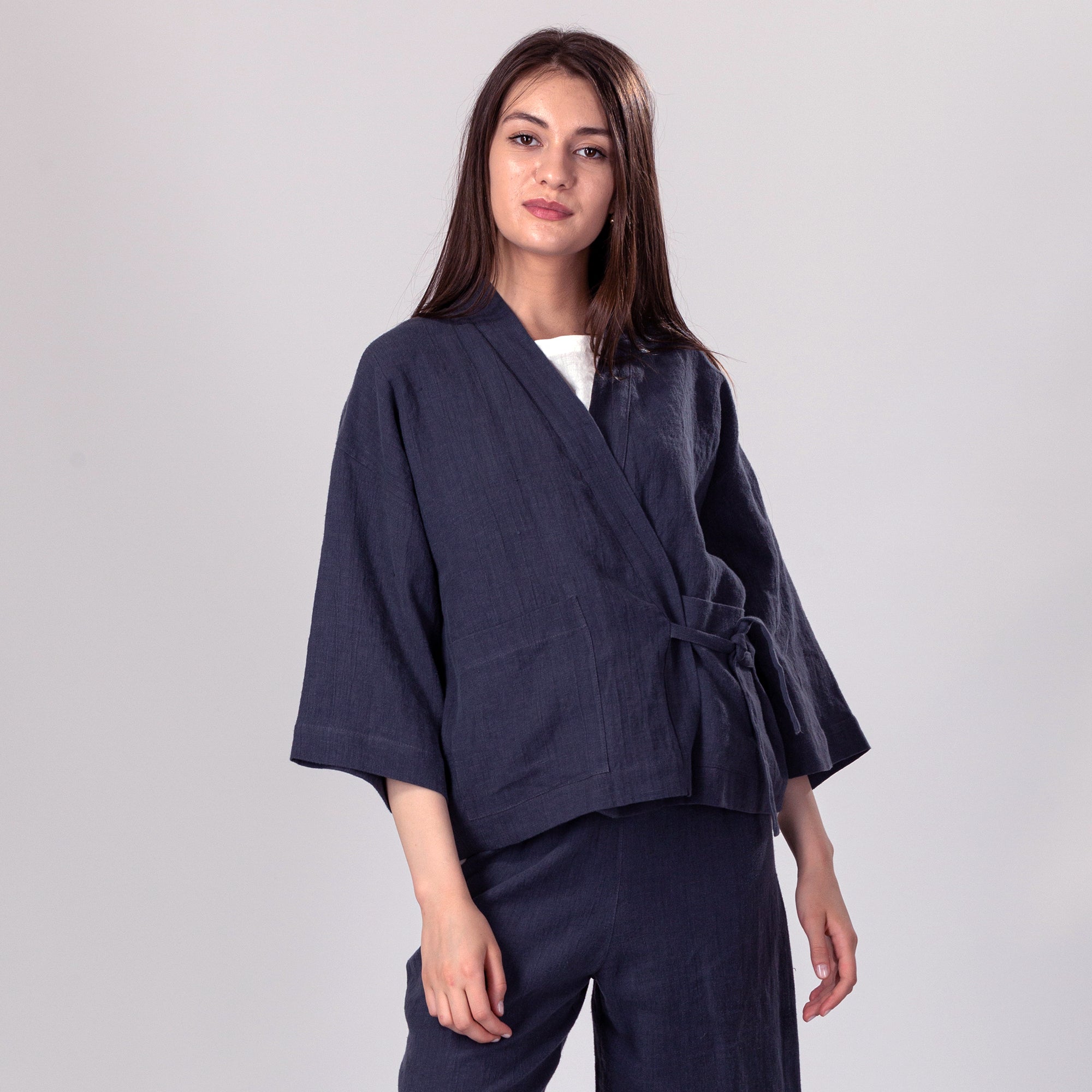 OONA Cropped Linen Kimono Jacket