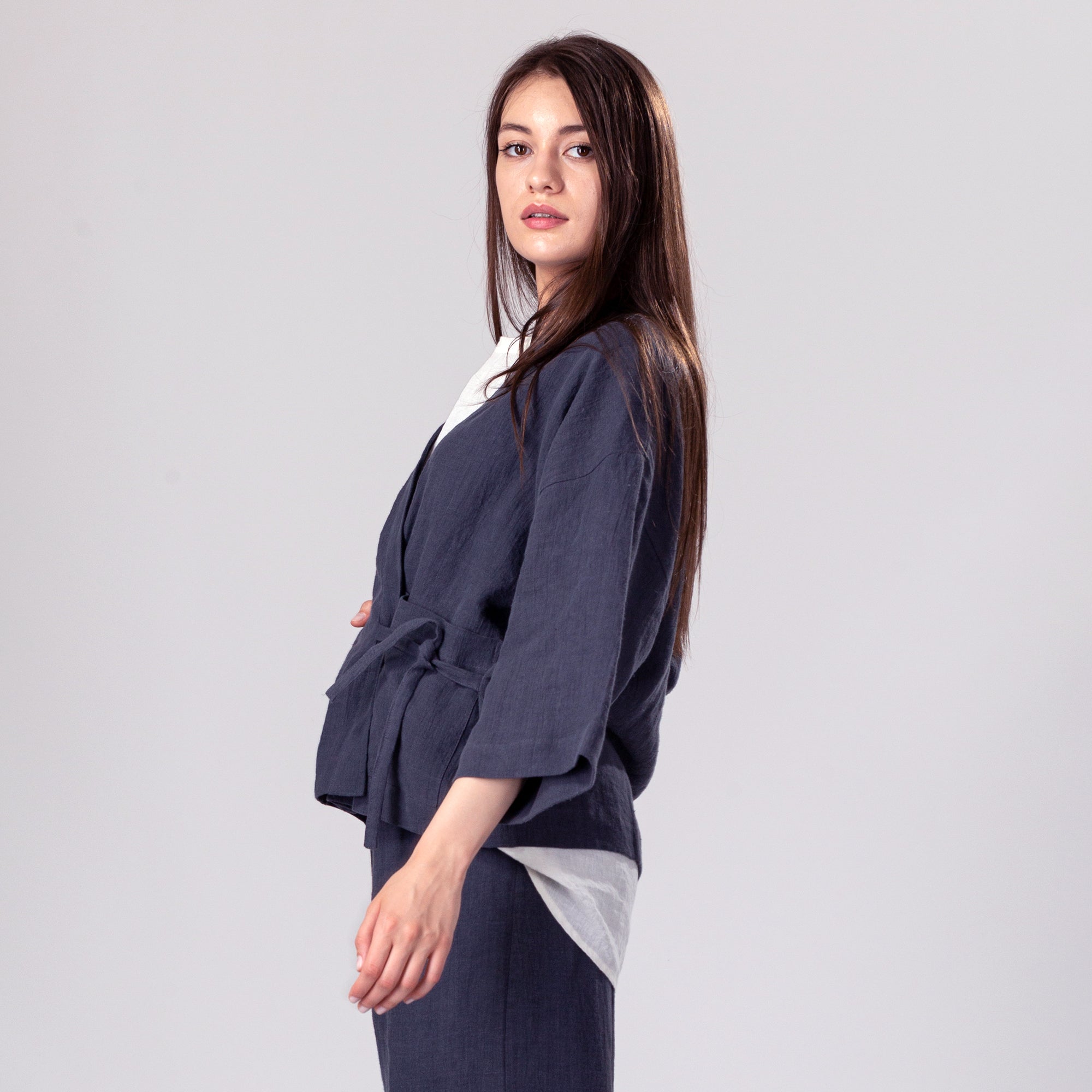 OONA Cropped Linen Kimono Jacket