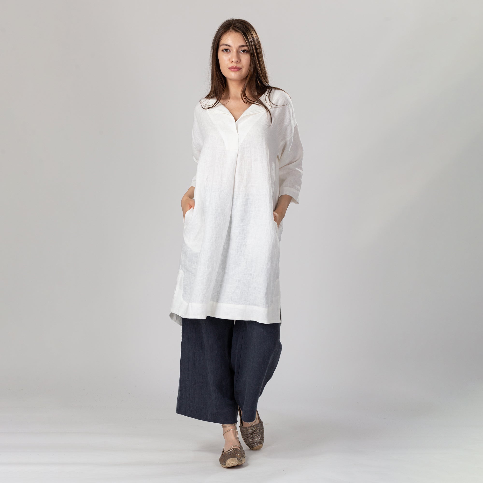 JULIA Linen Tunic Dress - Size XS - Color ASPHALT GRAY