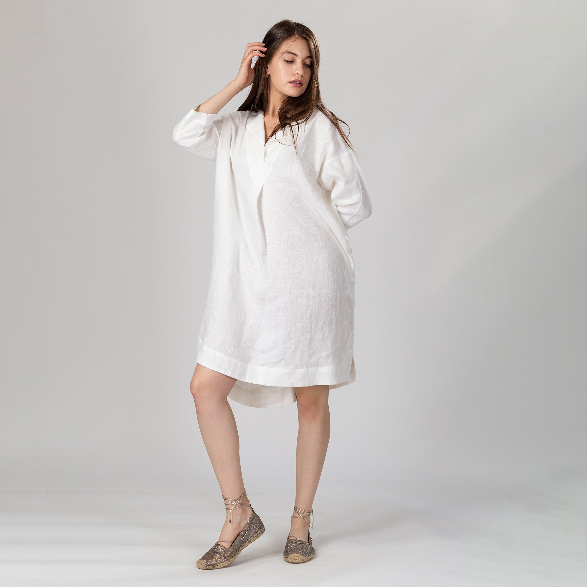 JULIA Linen Tunic Dress - Size XS - Color ASPHALT GRAY