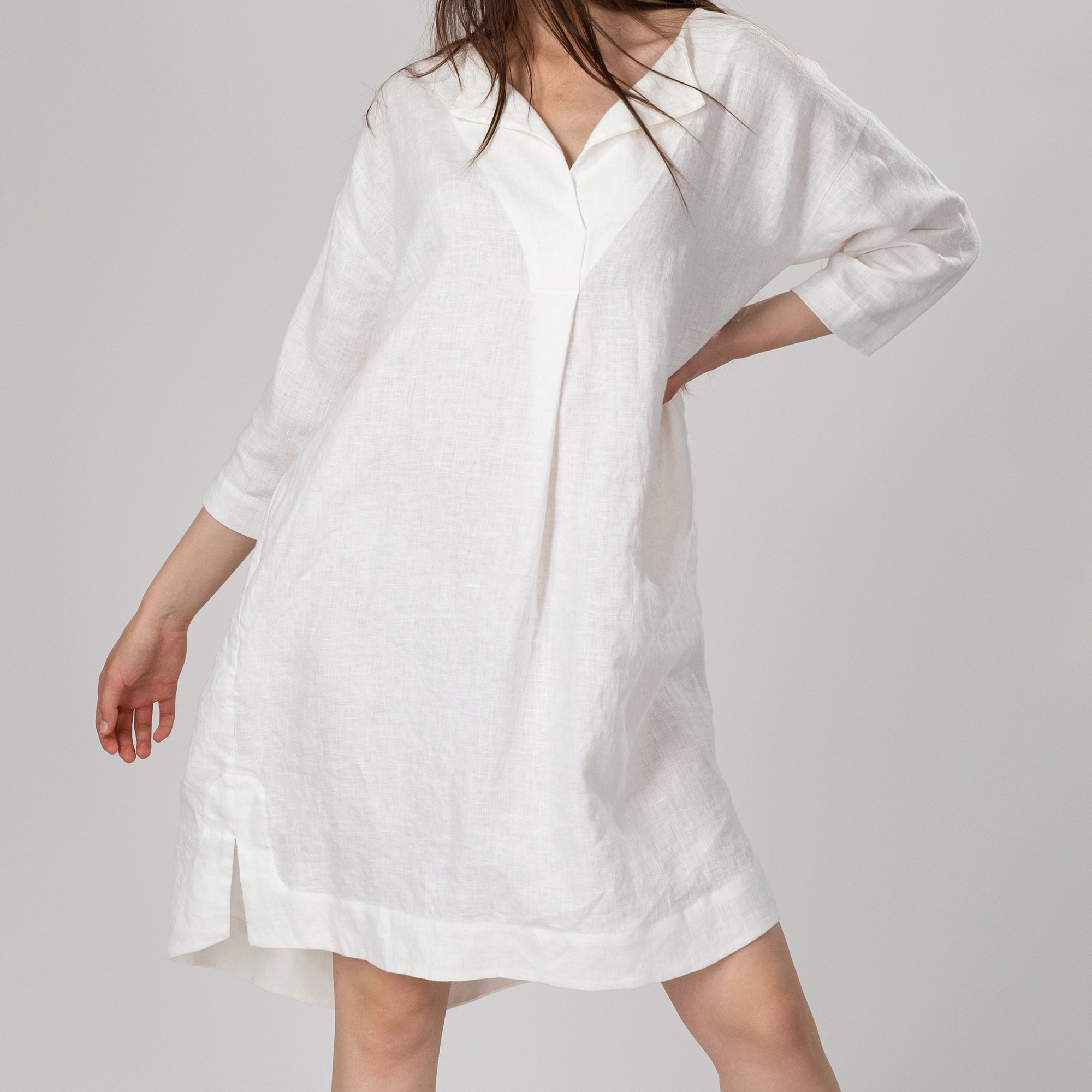 JULIA Linen Tunic Dress - Size XS - Color ASPHALT GRAY