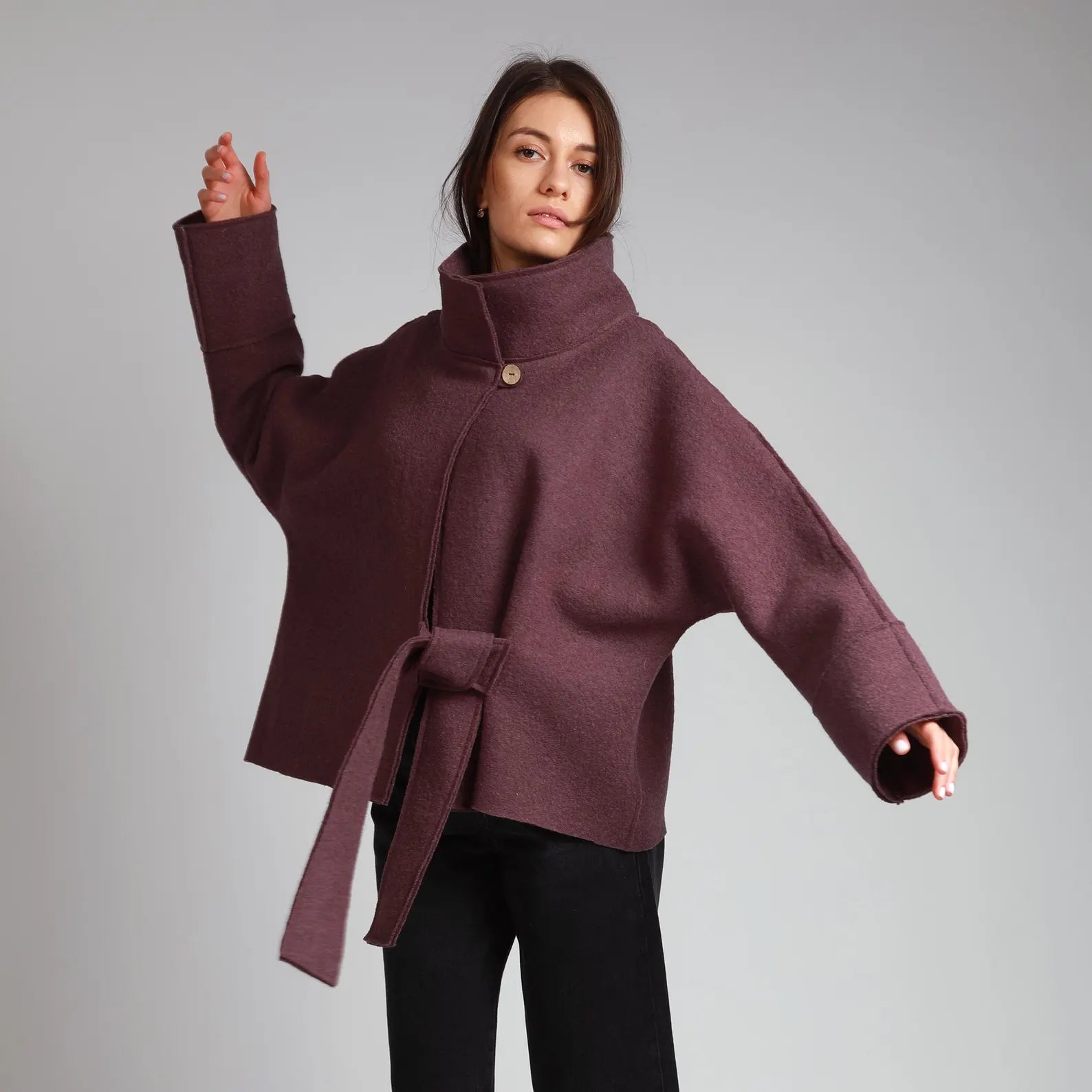 MAUD Oversized Boiled Wool Wrap Coatigan with Belt