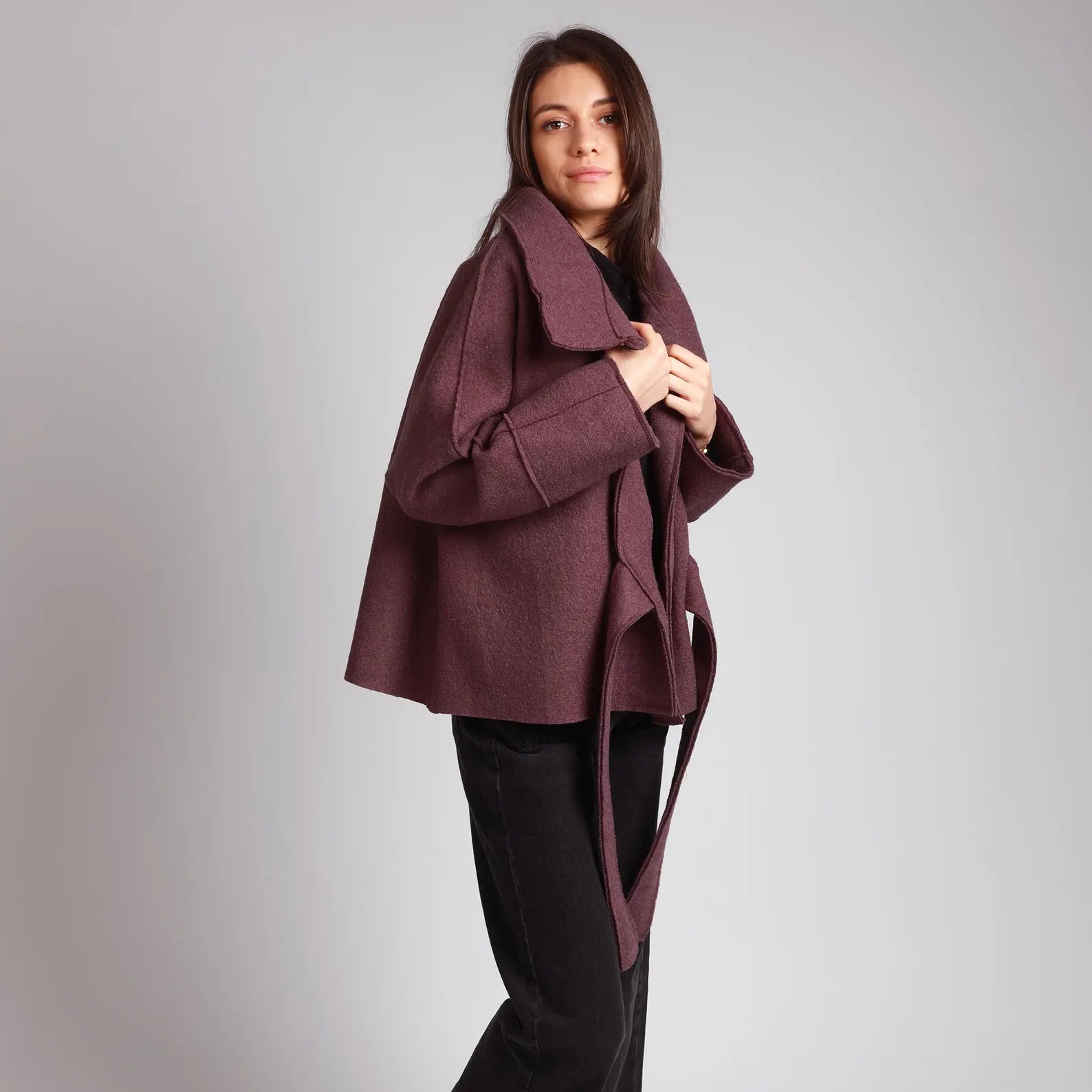 MAUD Oversized Boiled Wool Wrap Coatigan with Belt