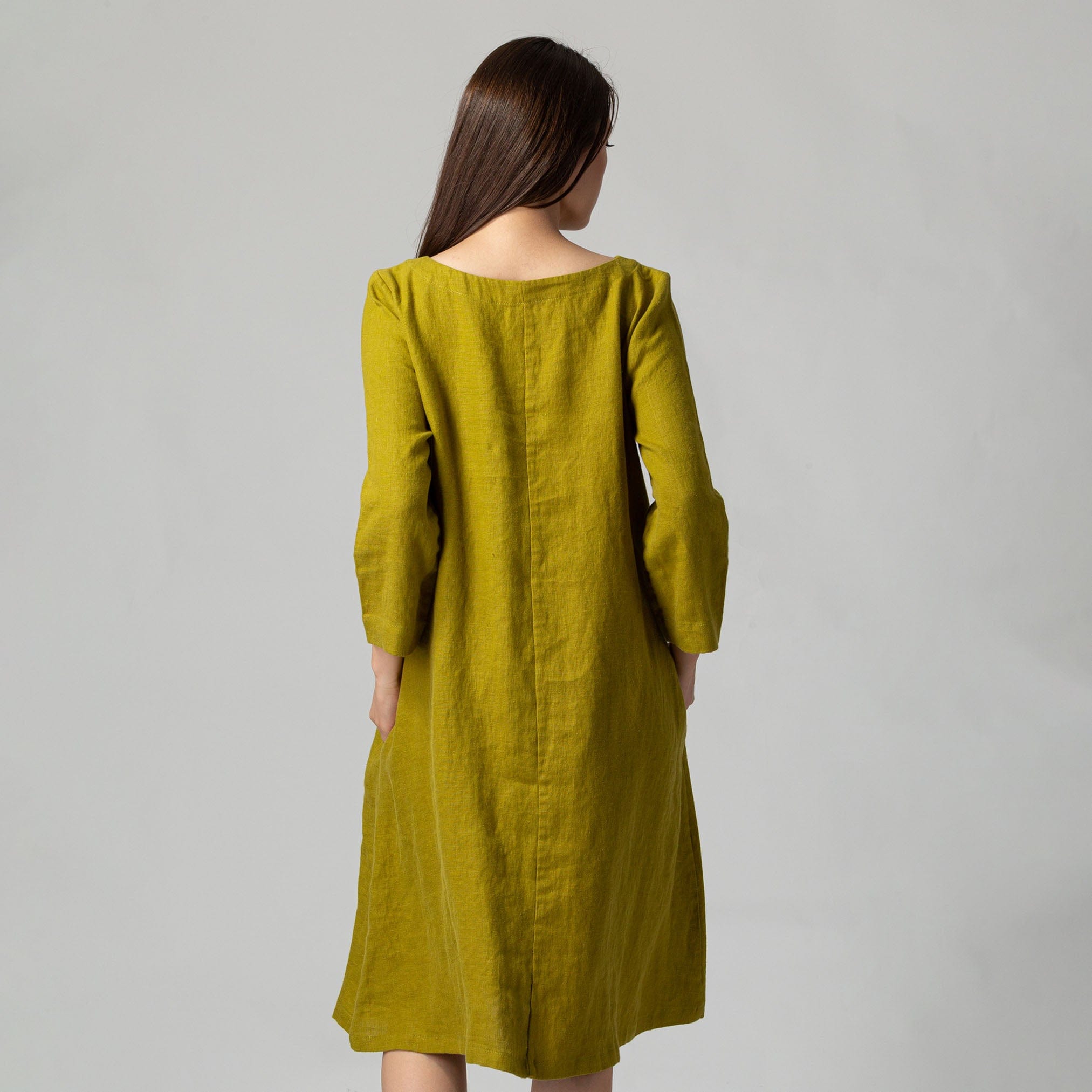 Midi Swing Linen Dress Moss Green Midi Swing Linen Dress Moss Green