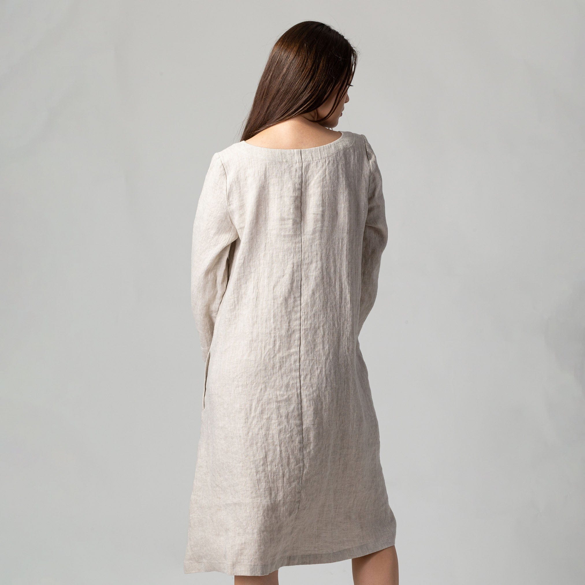 Midi Swing Linen Dress Natural | KNOTIUM Midi Swing Linen Dress Natural | KNOTIUM
