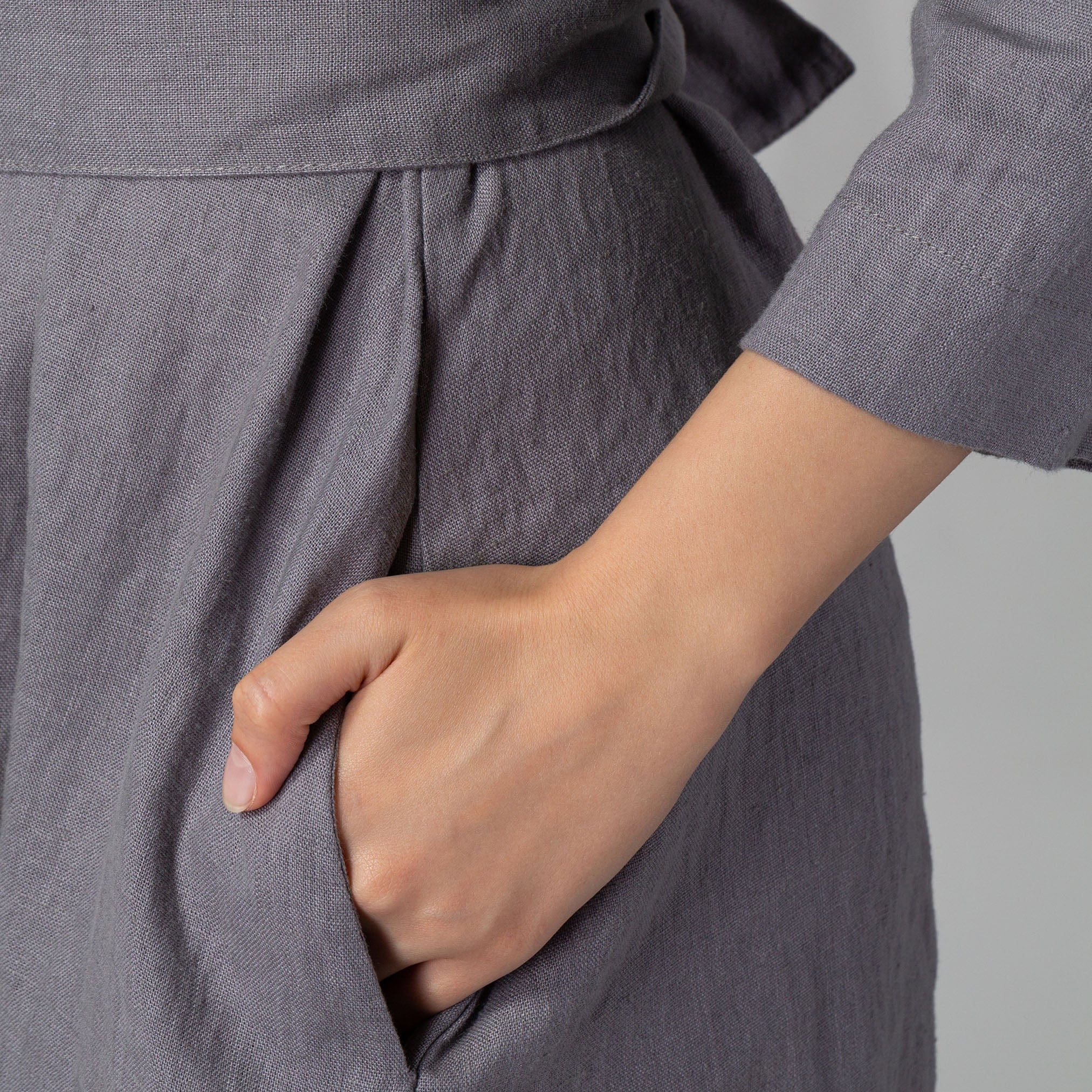 Maxi Linen Dress with Belt Ash Gray | KNOTIUM Maxi Linen Dress with Belt Ash Gray | KNOTIUM