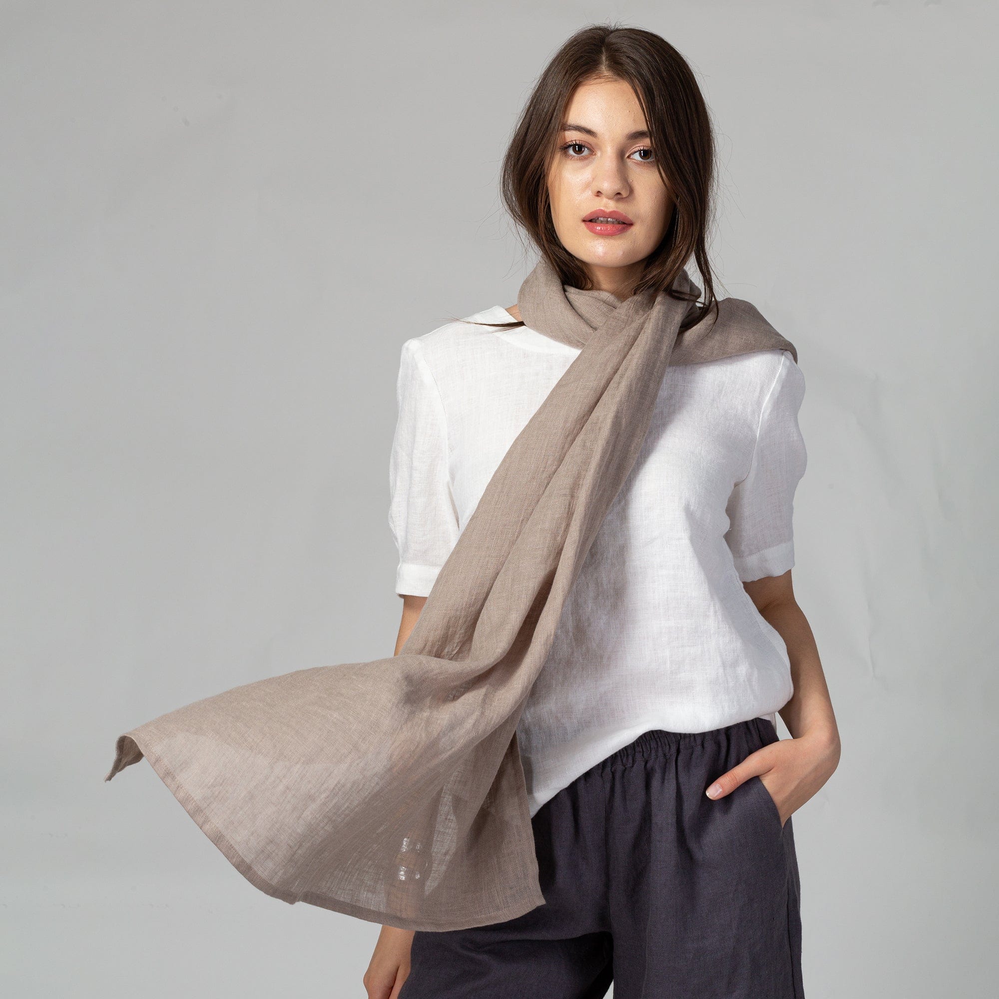 Brown store linen scarf