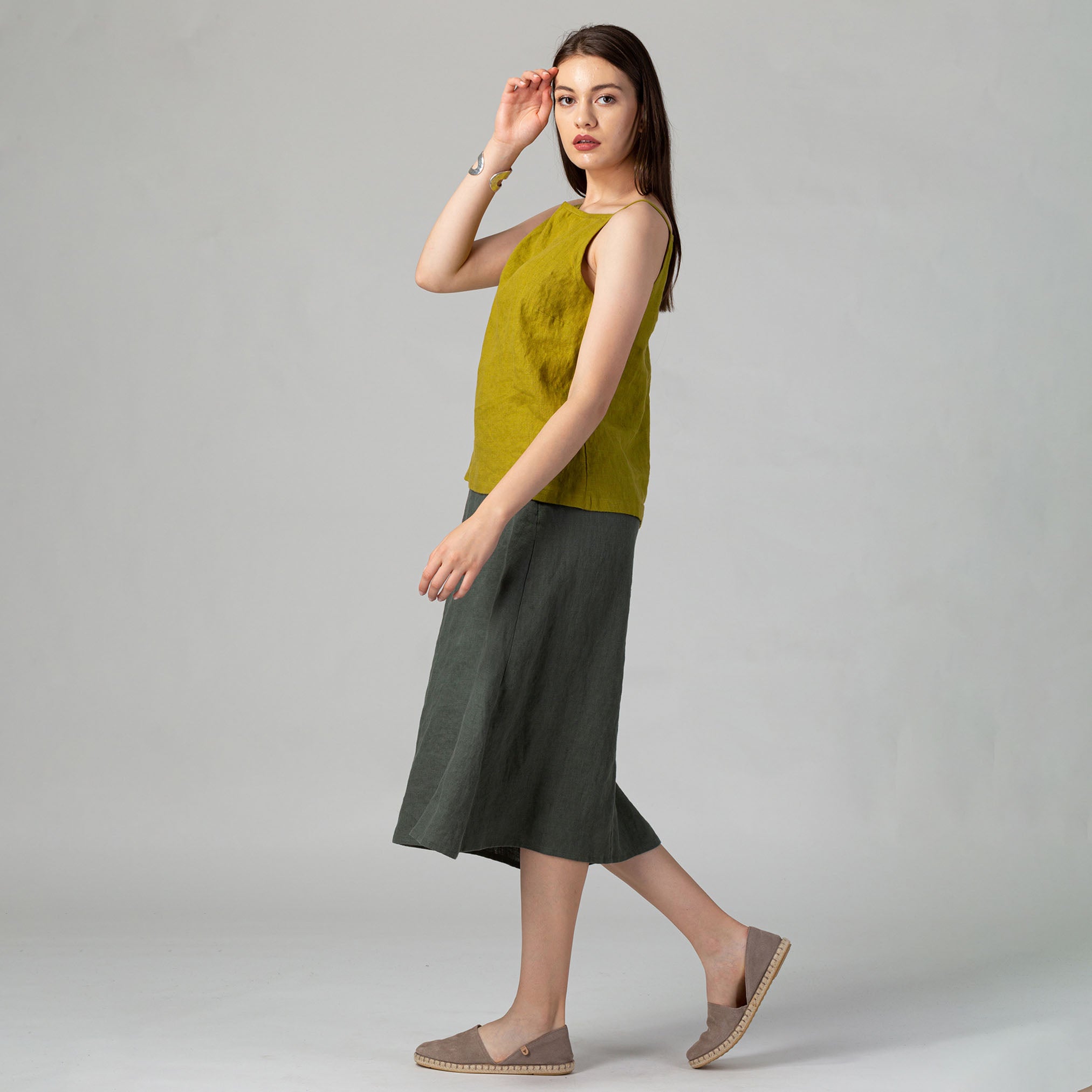 Midi A-Linen Skirt Forest Green