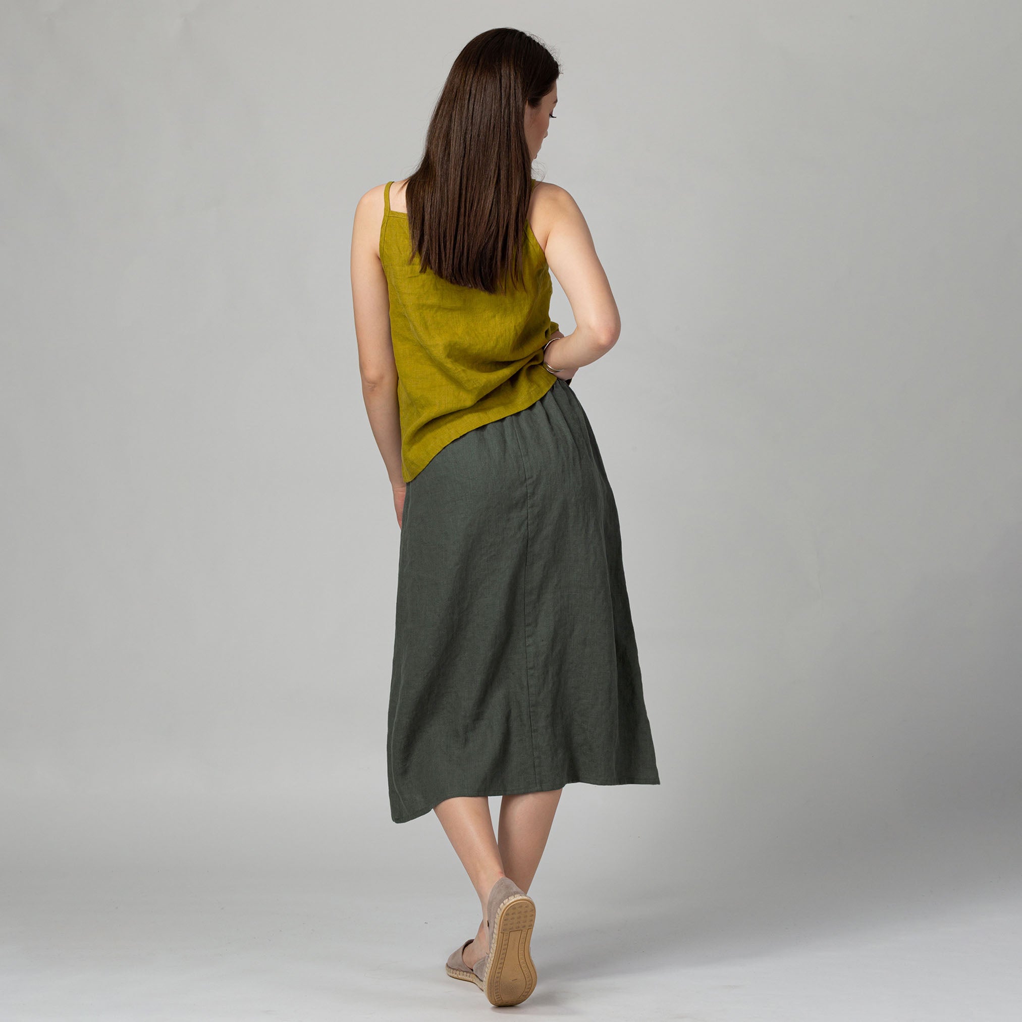 Midi A-Linen Skirt Forest Green
