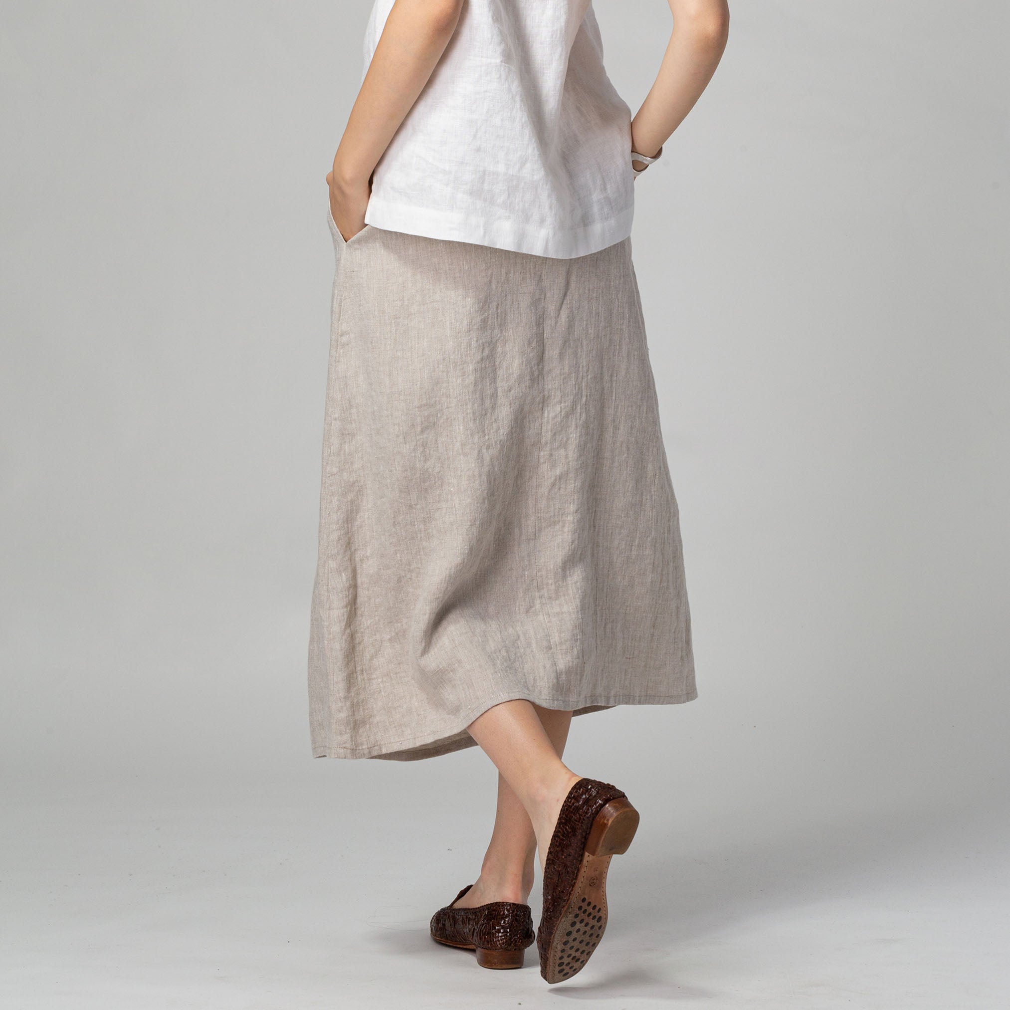 Front Pleat Linen Skirt Natural