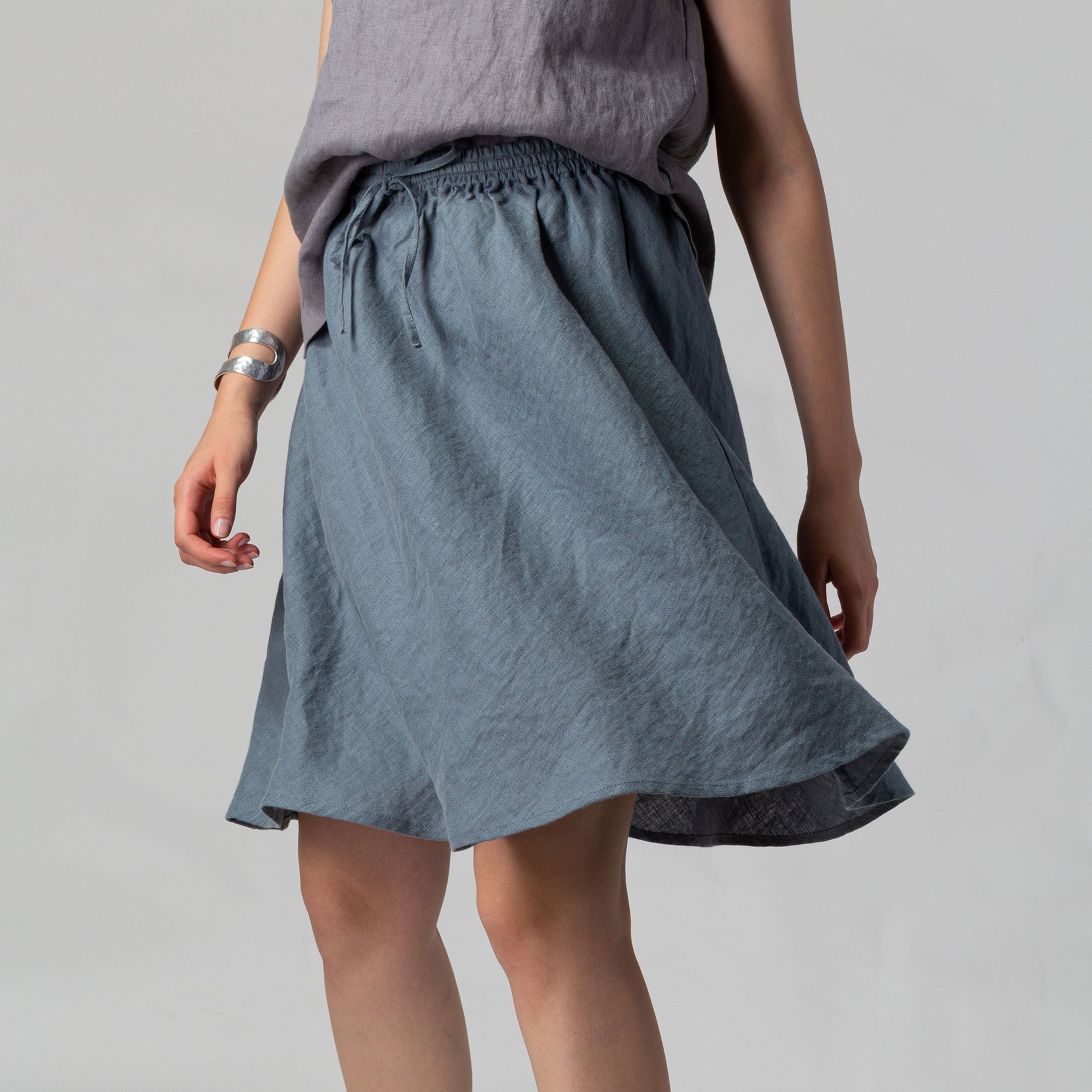 Semi Circle Linen Skirt Blue Fog