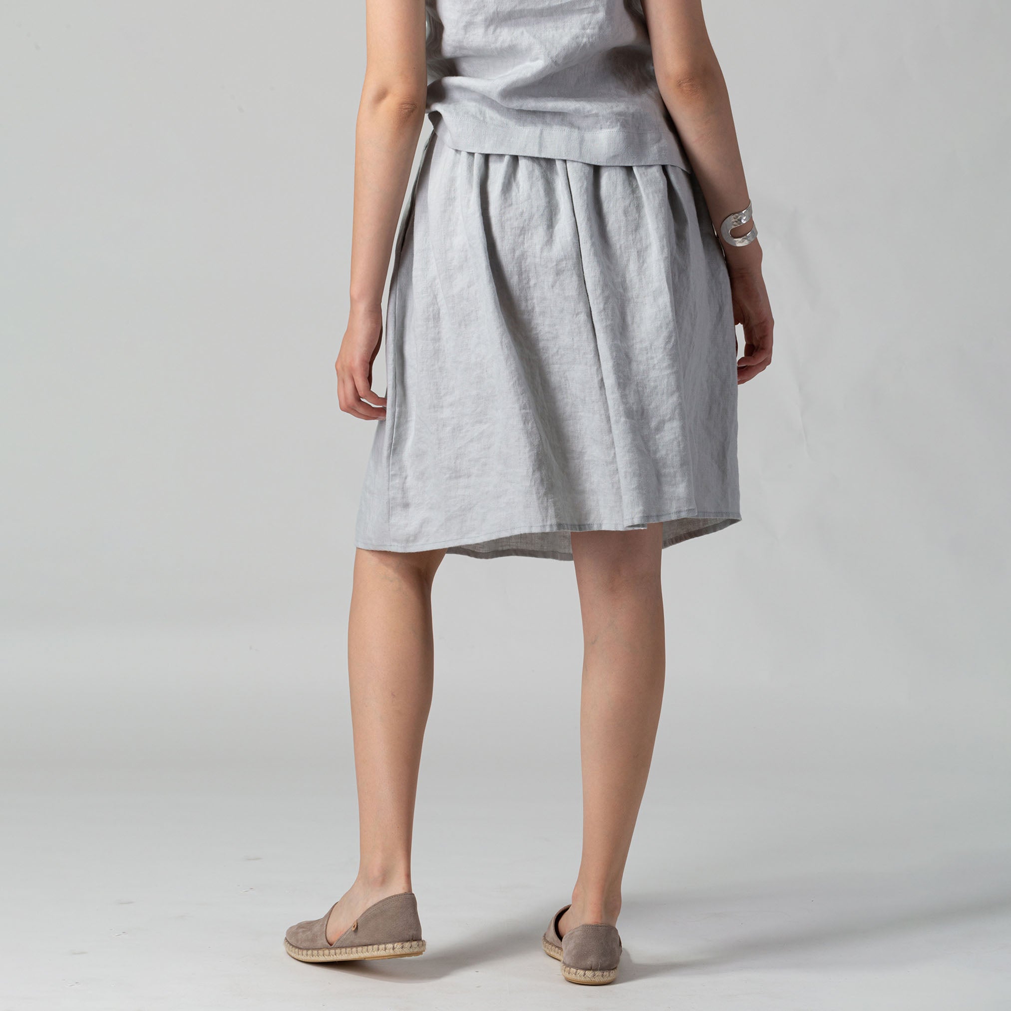 Gathered Linen Skirt Light Gray